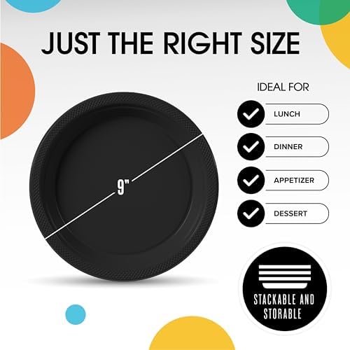9 in. Black Plastic Plates | 50 Count