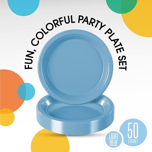 9 in. Light Blue Plastic Plates | 50 Count
