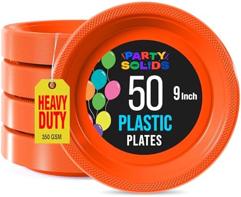 9 in. Orange Plastic Plates | 50 Count