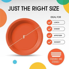 9 in. Orange Plastic Plates | 50 Count