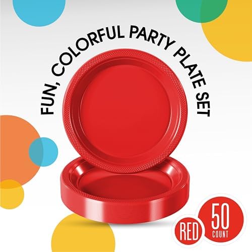 9 in. Red Plastic Plates | 50 Count