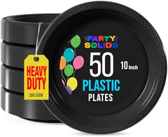 10 in. Black Plastic Plates | 50 Count