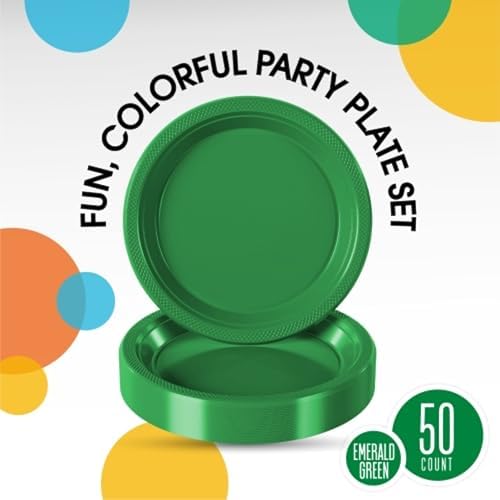 9 in. Emerald Green Plastic Plates | 50 Count