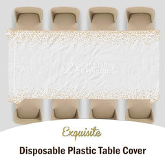 White & Gold Celebrate Printed Plastic Table Covers | 12 Count | 54 in. x 108 in.