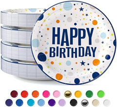 9 in. Blue Birthday Print Paper Plates | Case of 20 (1000 Ct.)
