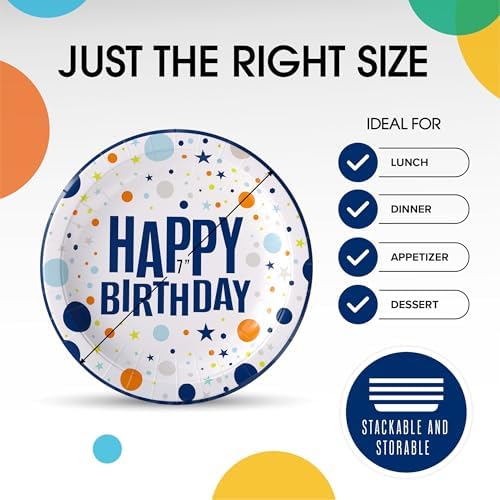 9 in. Blue Birthday Print Paper Plates | Case of 20 (1000 Ct.)