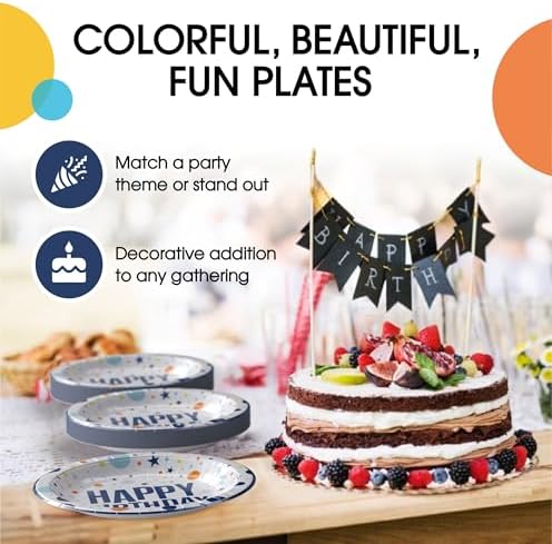 9 in. Blue Birthday Print Paper Plates | 50 Ct.