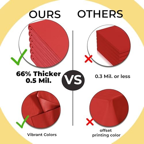 Premium Red Plastic Table Covers | 12 Pack | 54 in. x 108 in.