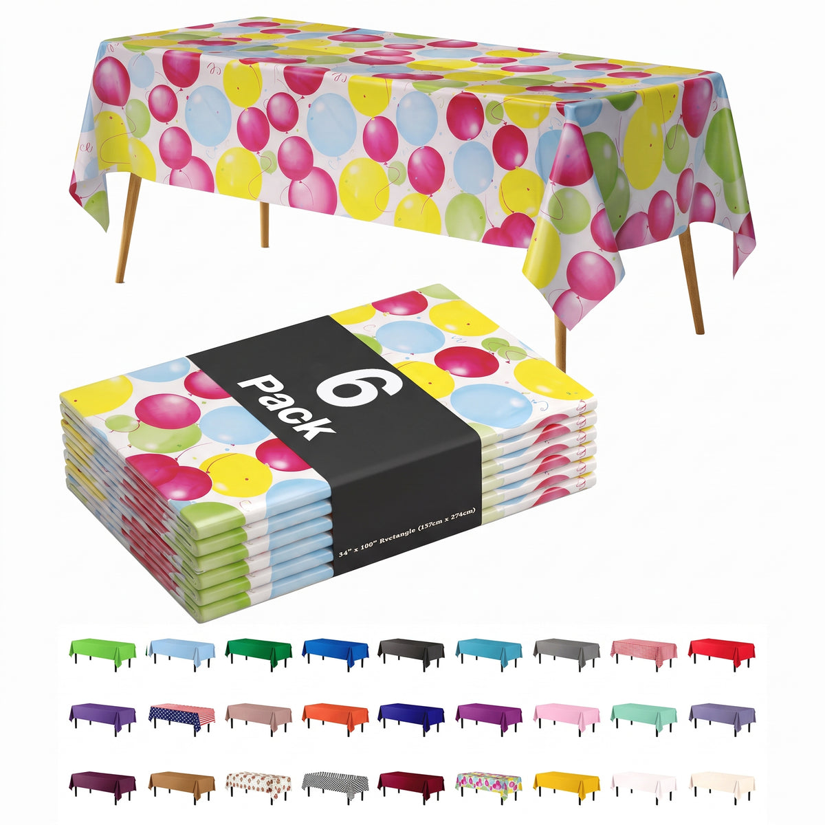 Balloon Print Plastic Table Covers | 6 Pack | 54 in. x 108 in.