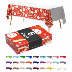 Baseball Print Plastic Table Covers | 6 Pack | 54 in. x 90 in.