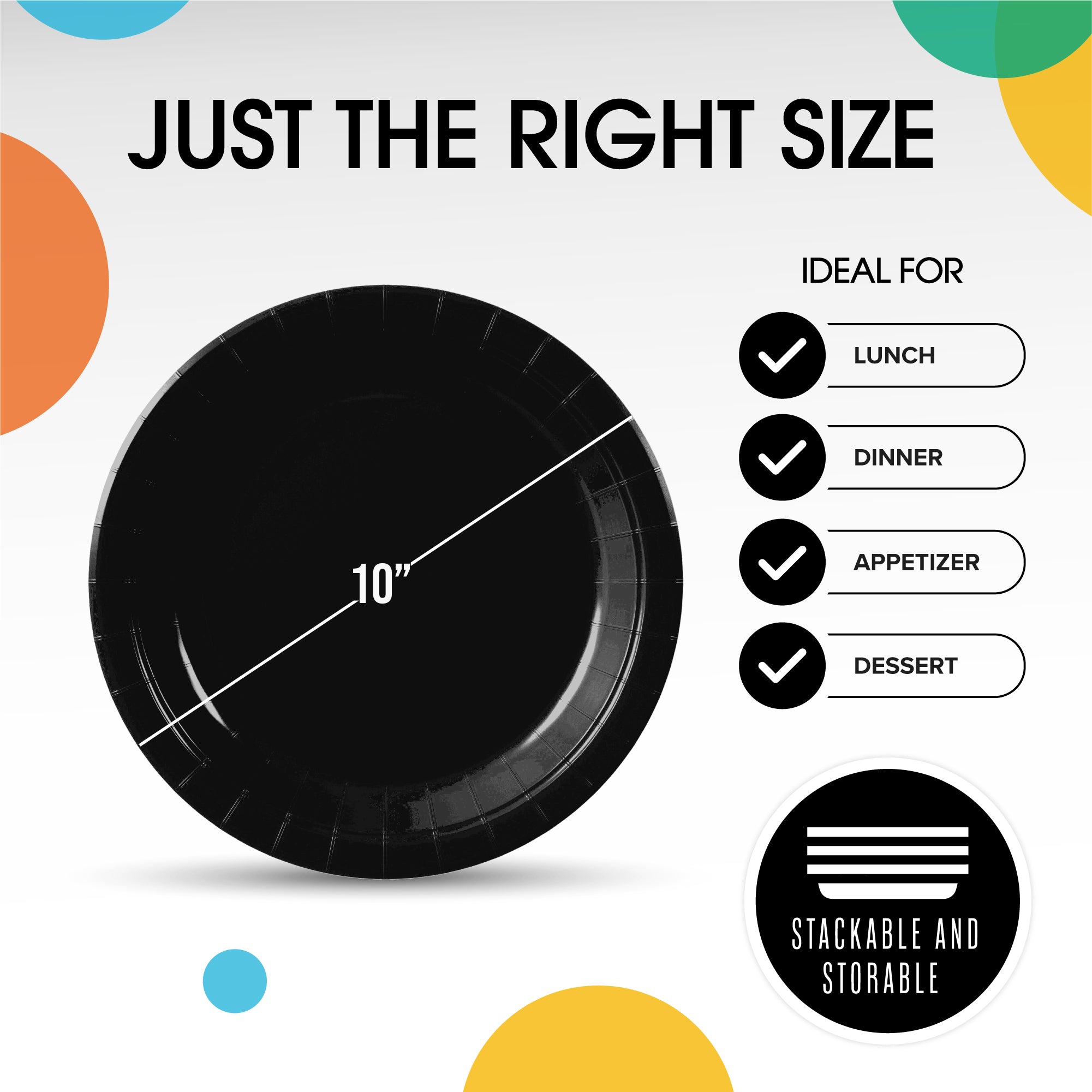 10 In. Black Paper Plates - 20 Ct.