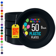 9 in. Black Plastic Plates | 50 Count