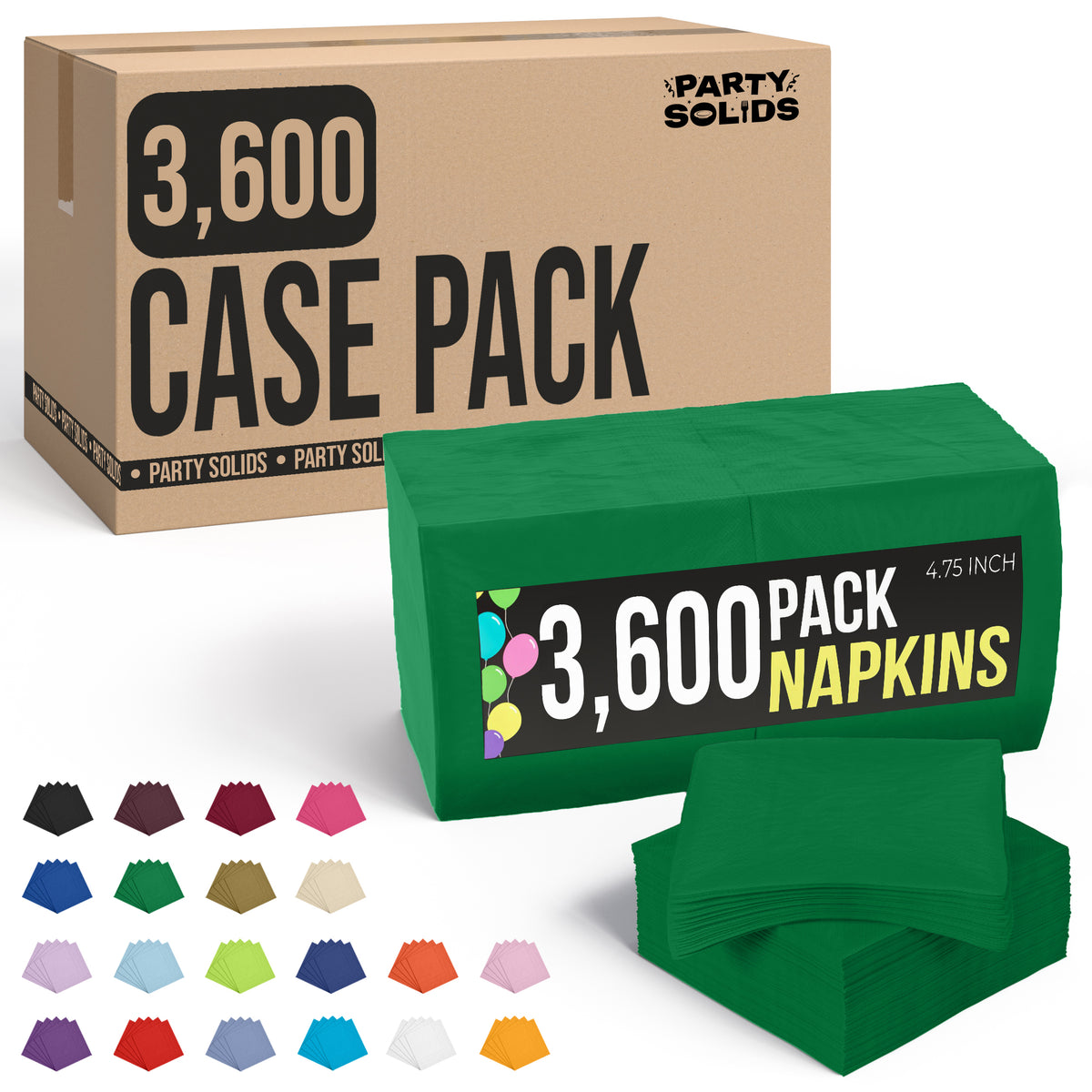 Emerald Green Beverage Napkins | 4.75 in. x 4.75 in. | Case of 3600