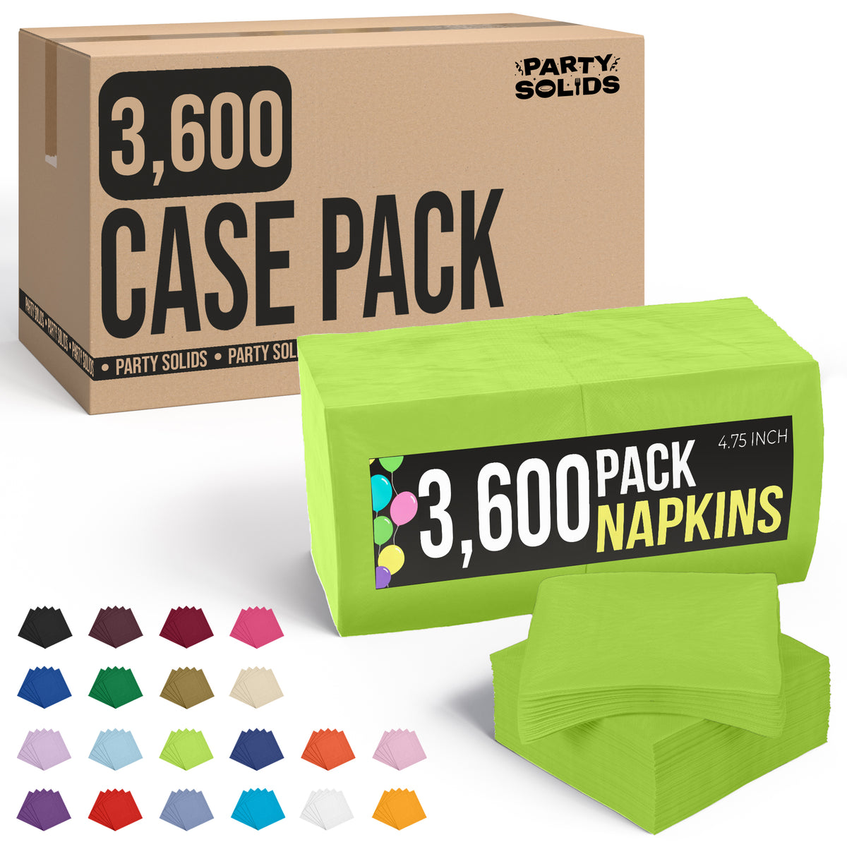 Lime Green Beverage Napkins | 4.75 in. x 4.75 in. | Case of 3600