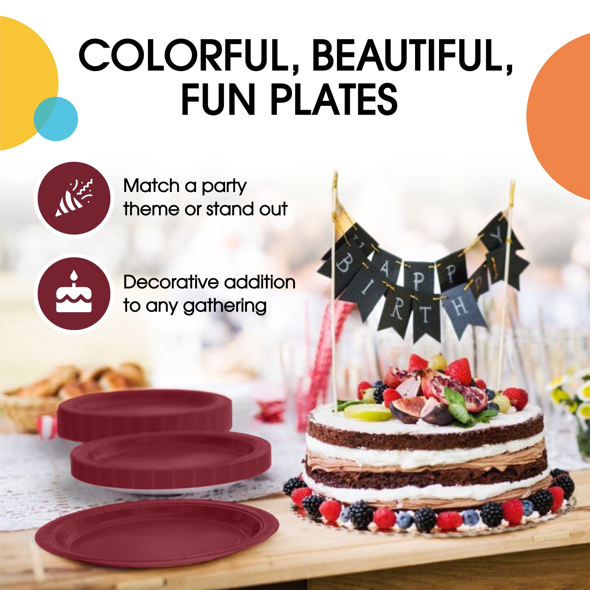 9 In. Burgundy Paper Plates - 20 Ct.