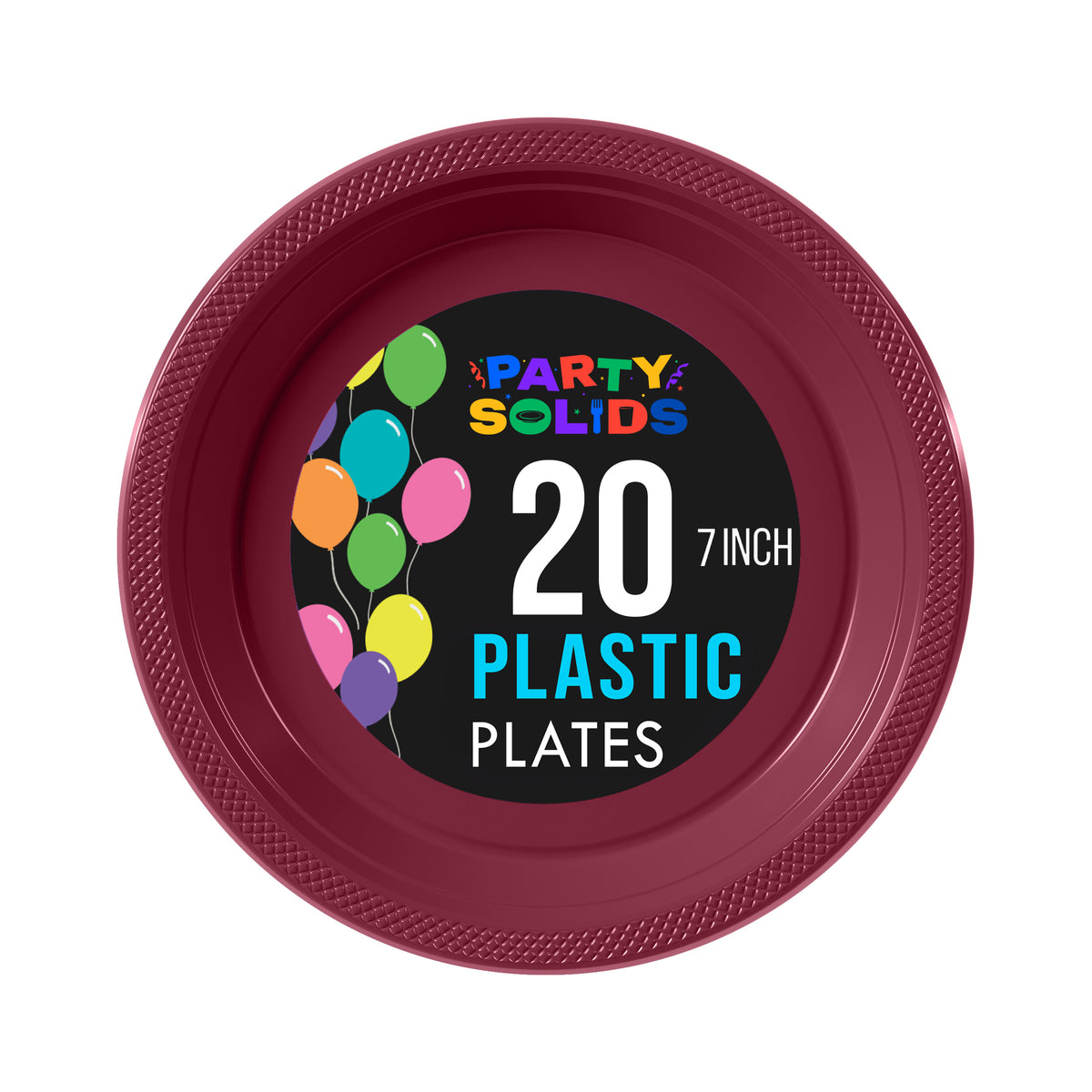 7 In. Burgundy Plastic Plates - 20 Ct.