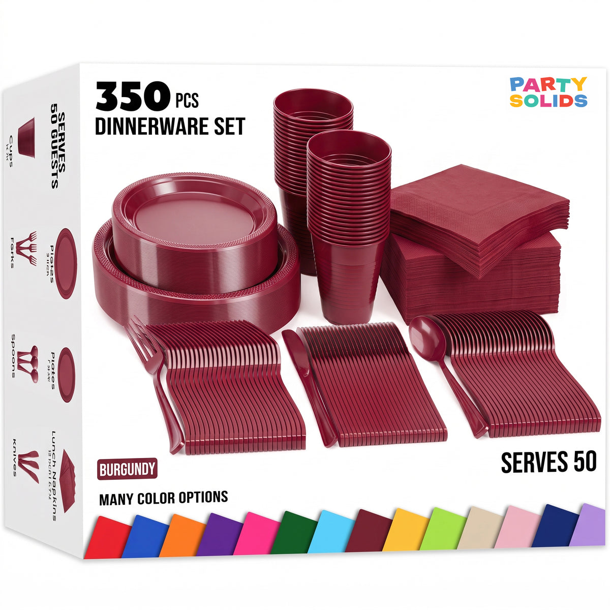 350 Piece Combo Set | Service For 50 | Burgundy