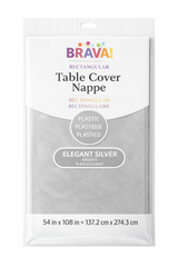 Elegant Silver Plastic Table Cover - 54x108 - 54 in. x 108 in.