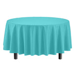 Premium Round Aqua Blue Plastic Table Cover - 84 in.