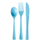 Light Blue Cutlery Combo Set | 50 Forks 50 Spoons And 50 Knives - 7.5 in.