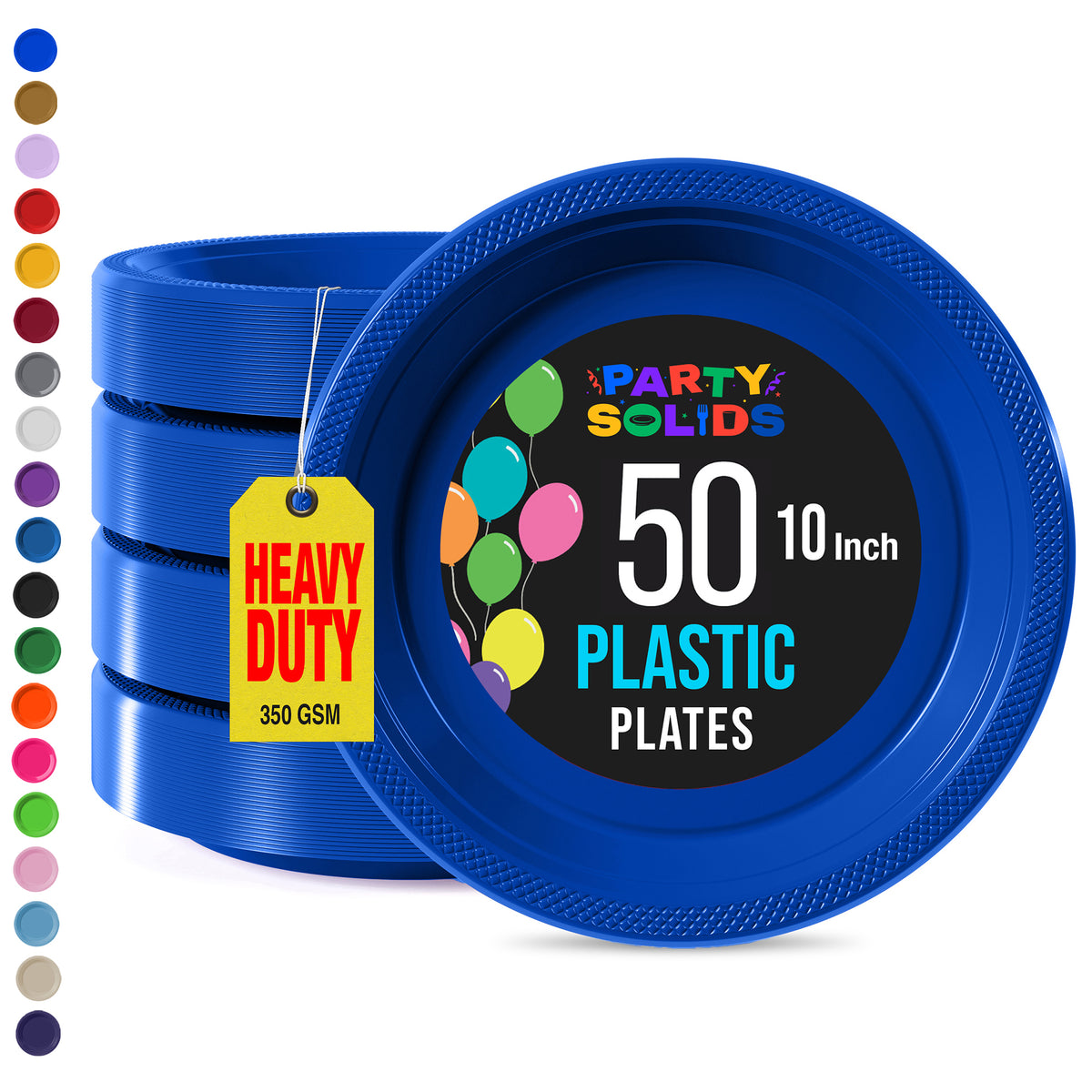 10 in. Dark Blue Plastic Plates | 50 Count