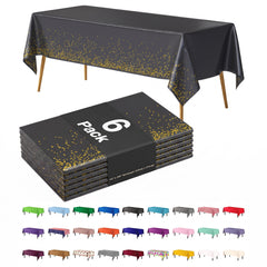 Black & Gold Celebrate Printed Plastic Table Covers | 6 Count | 54 in. x 108 in.