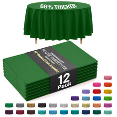 Premium Round Emerald Green Plastic Table Covers | 12 Pack | 84 in.