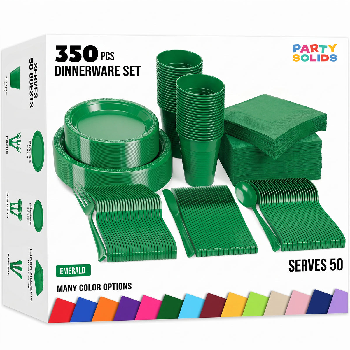 350 Pcs Emerald Green Plastic Disposable Tableware Set