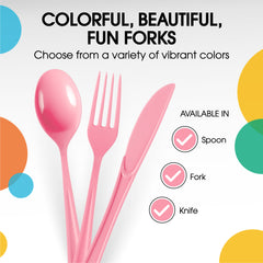 Heavy Duty Pink Plastic Forks | 7.5 in. | 50 Count