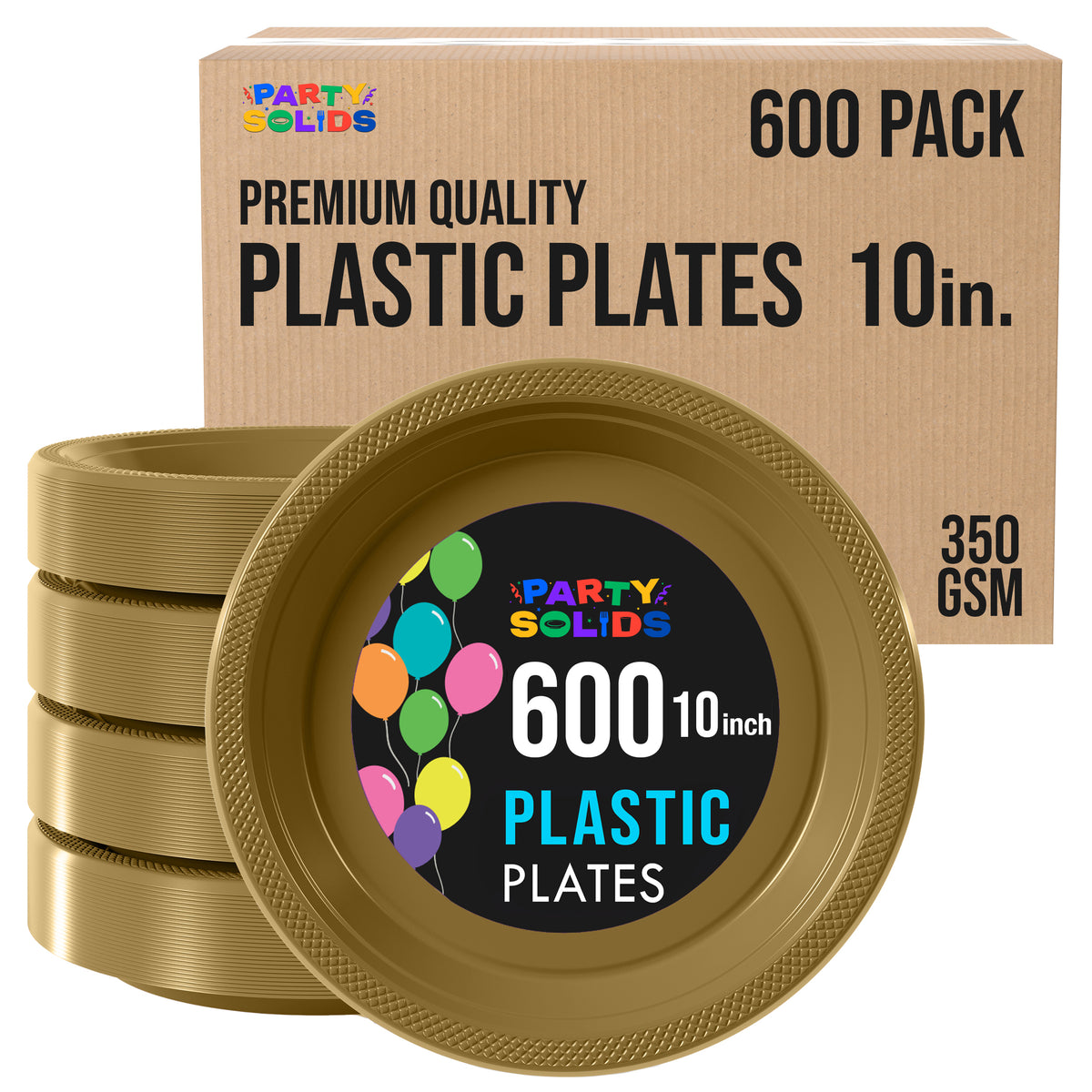 10 in. Gold Plastic Plates | Case of 600