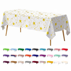 Gold Star Print Plastic Table Cover | 54 in. x 108 in.