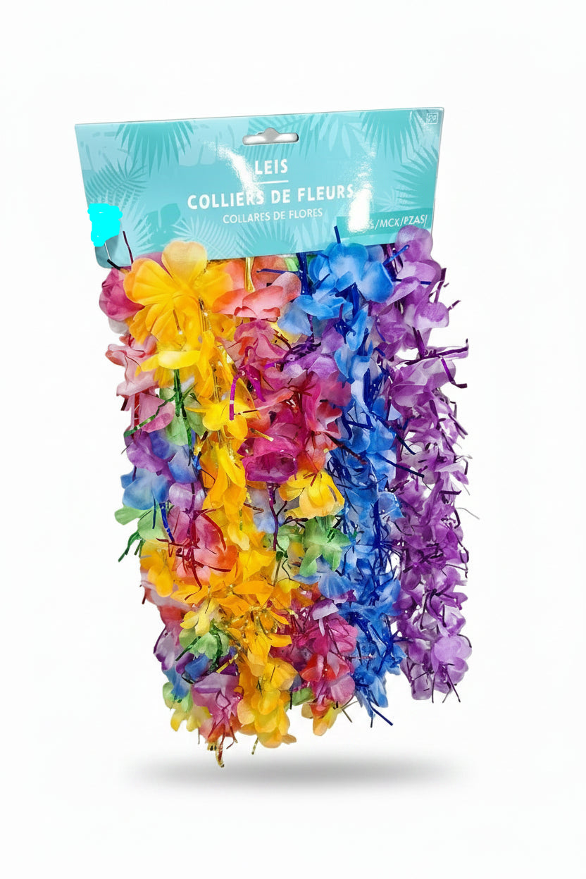 Vibrant Tinsel Flower Lei Set - 6 Pack for Tropical Celebrations