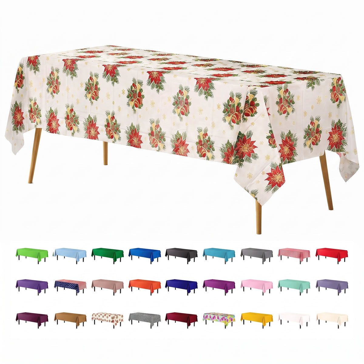 Holiday Print Plastic Table Cover | 54 in. x 108 in.