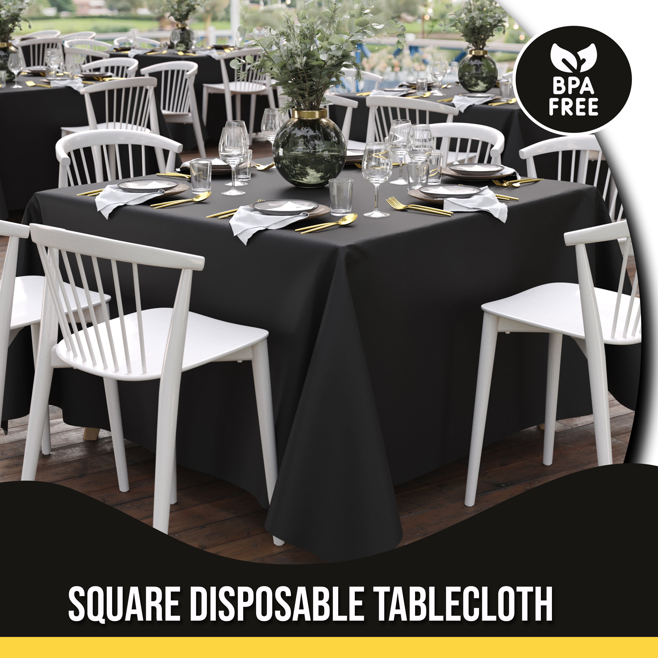 Premium Square Black Table Cover 85" x 85" | 1 Pack