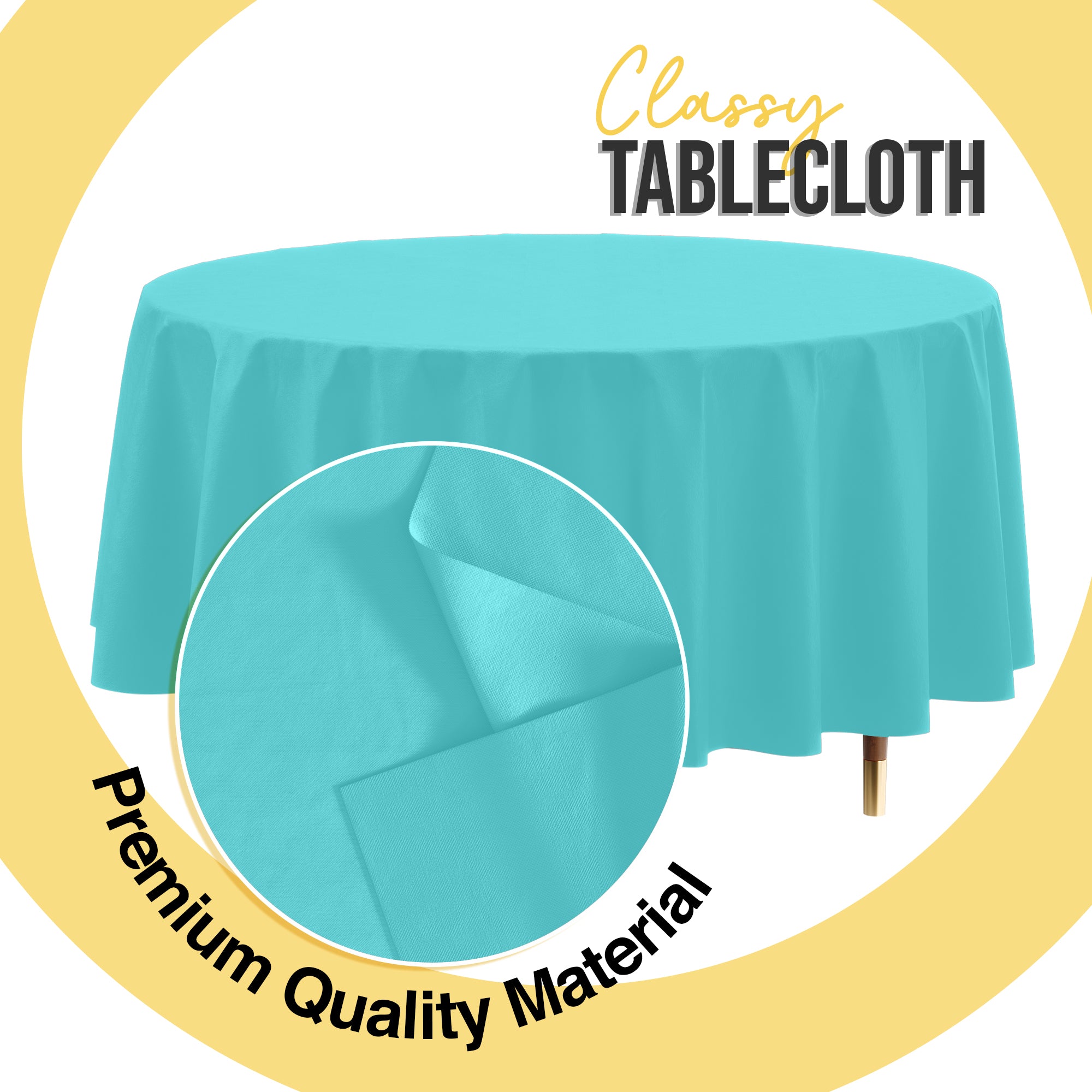 Premium Round Aqua Blue Plastic Table Cover | 84 in.