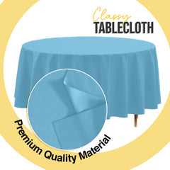 Premium Round Sky Blue Plastic Table Covers | 6 Pack | 84 in.