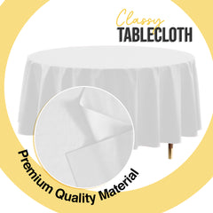 Premium Round White Plastic Table Covers | 12 Pack | 84 in.