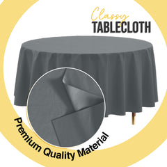 Premium Round Silver Plastic Table Covers | 6 Pack | 84 in.