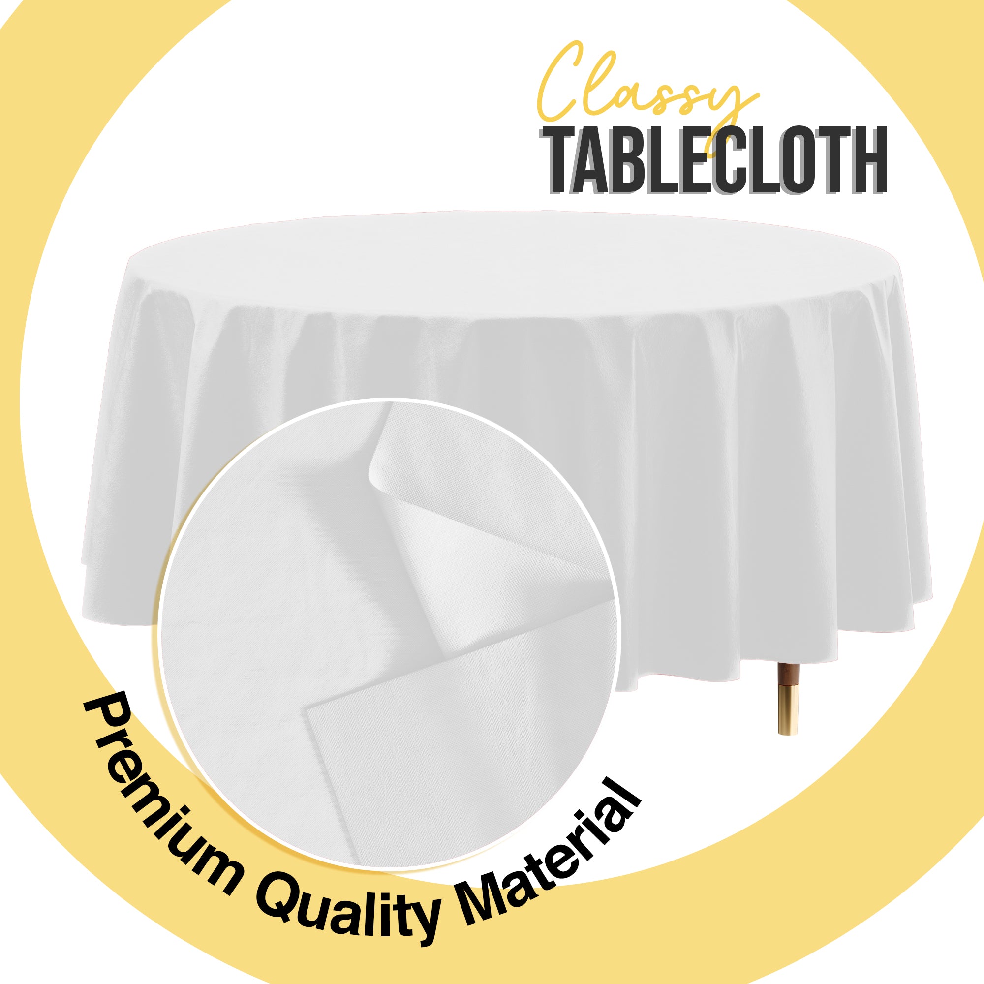 Premium Round White Plastic Table Covers | 6 Pack | 84 in.