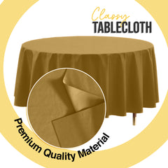 Premium Round Gold Plastic Table Cover | 84 in.