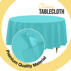 Premium Round Aqua Blue Plastic Table Covers | 6 Pack | 84 in.