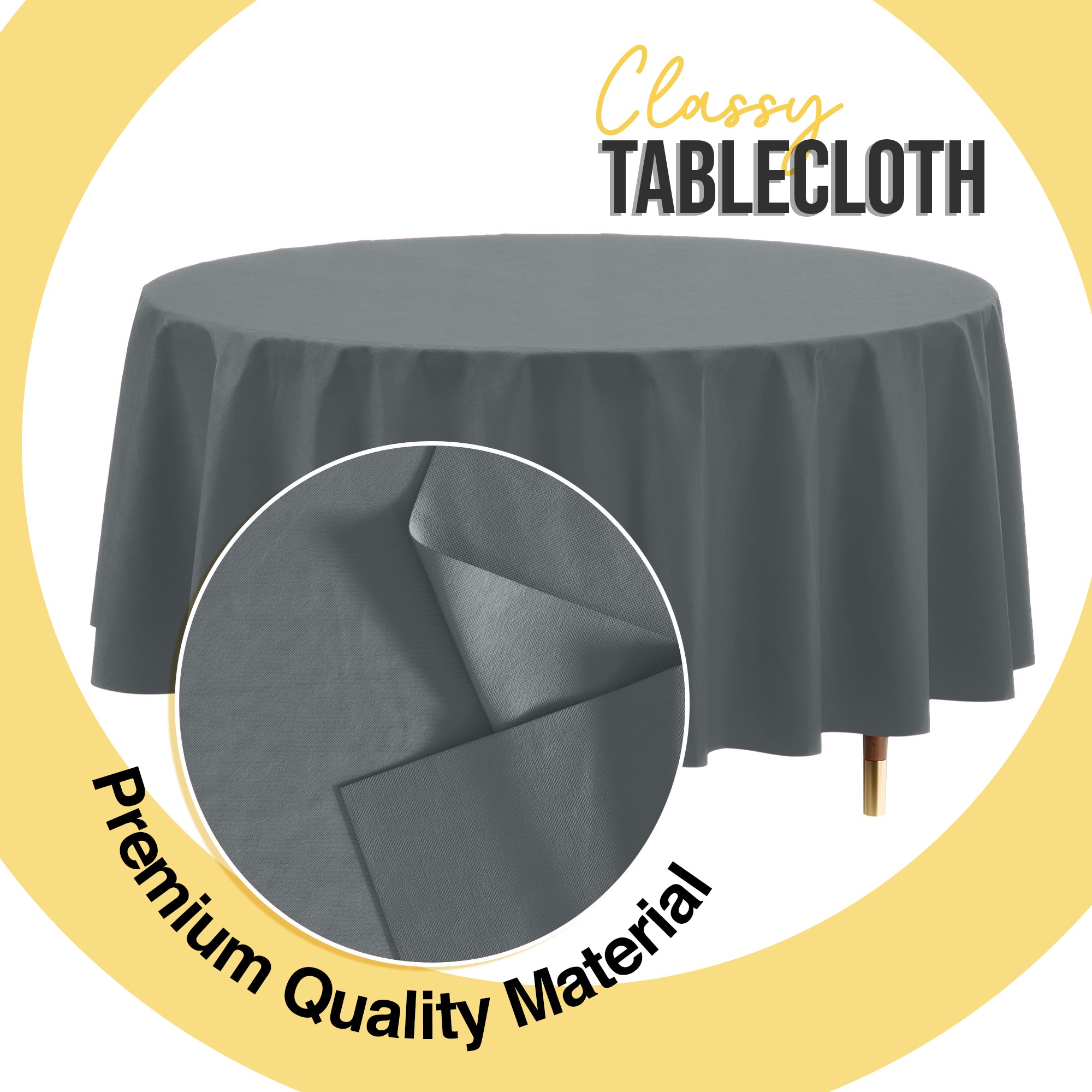Premium Round Silver Plastic Table Covers | 12 Pack | 84 in.