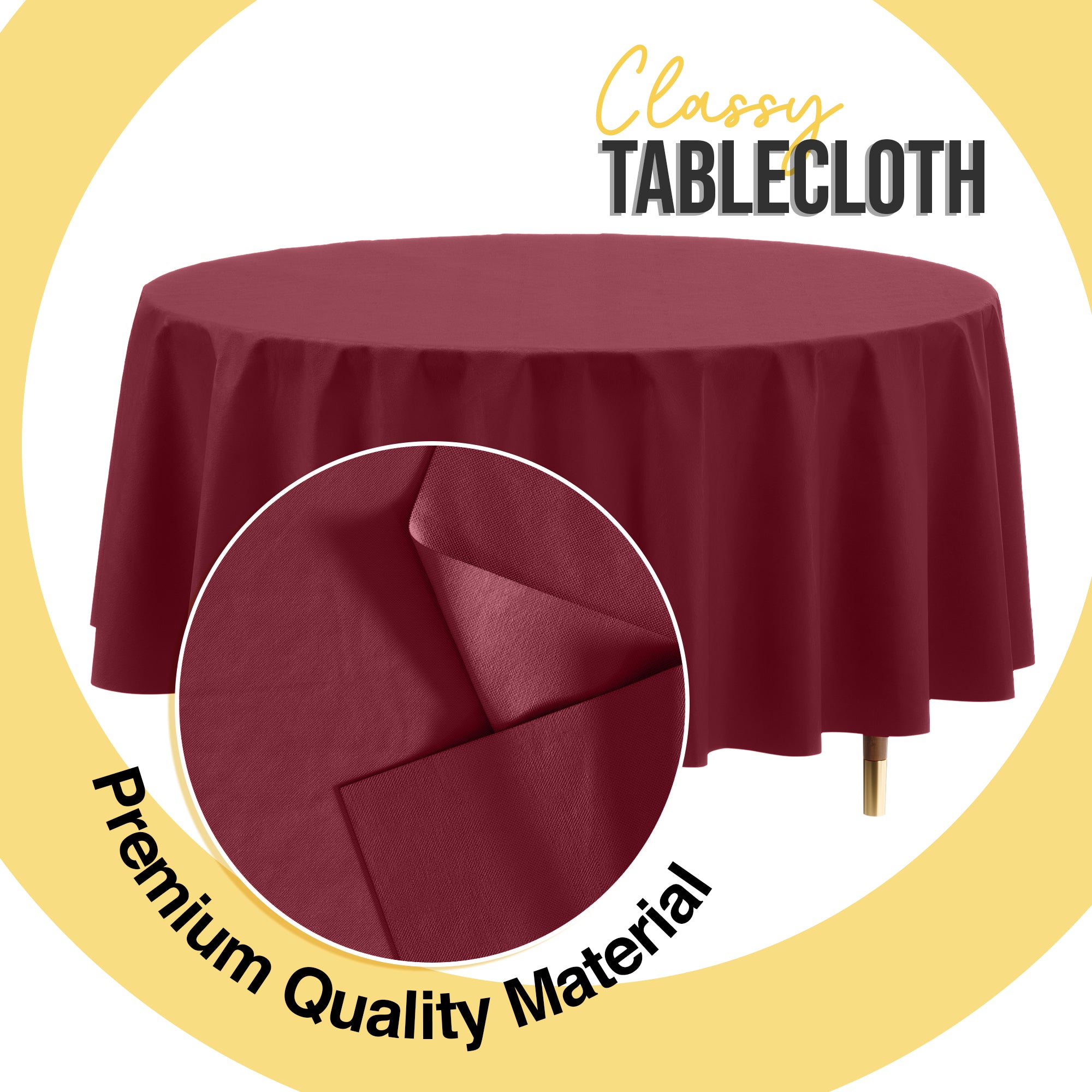 Premium Round Burgundy Plastic Table Covers | 6 Pack | 84 in.