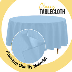 Premium Round Light Blue Plastic Table Cover | 84 in. | Case of 96