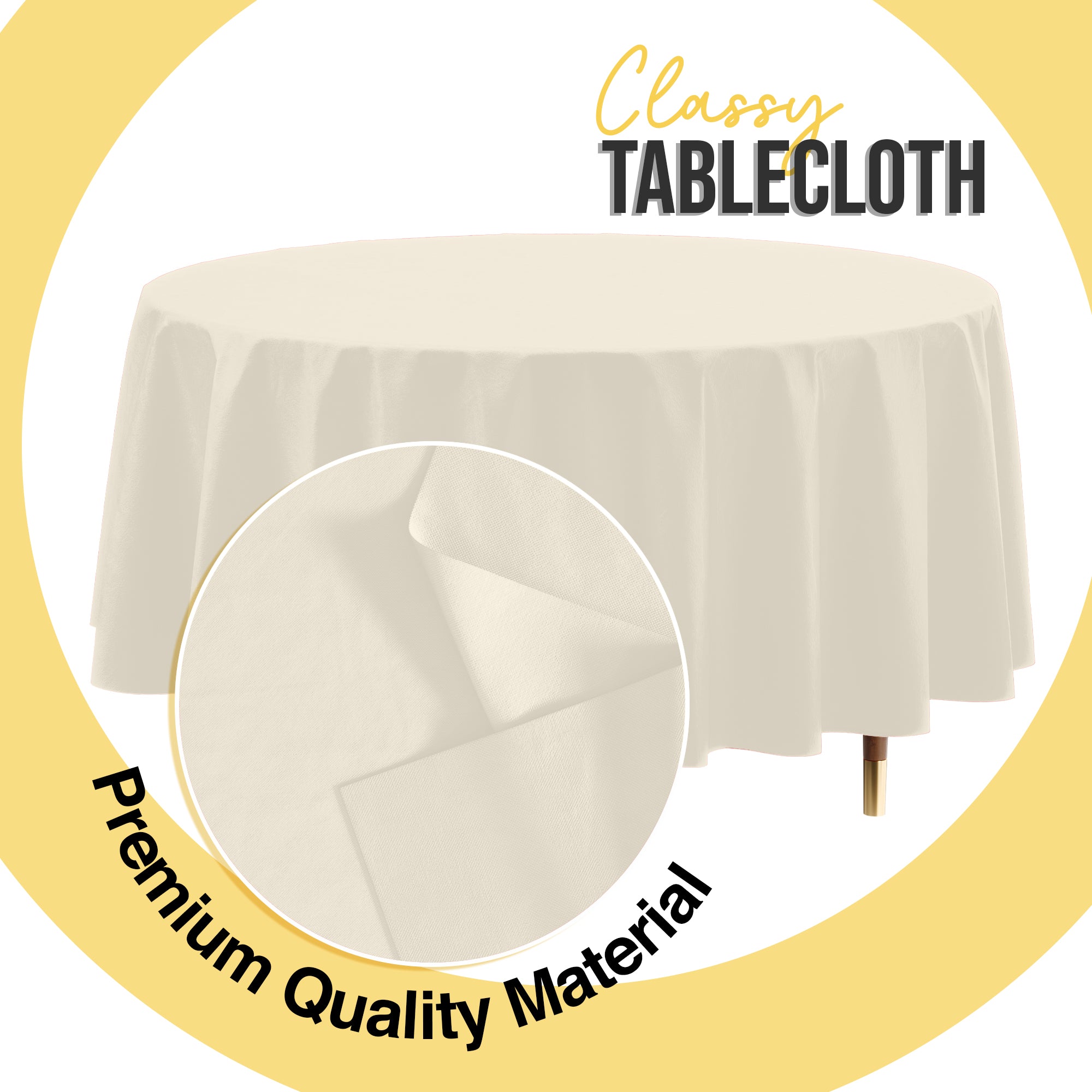 Premium Round Ivory Plastic Table Cover | 84 in.