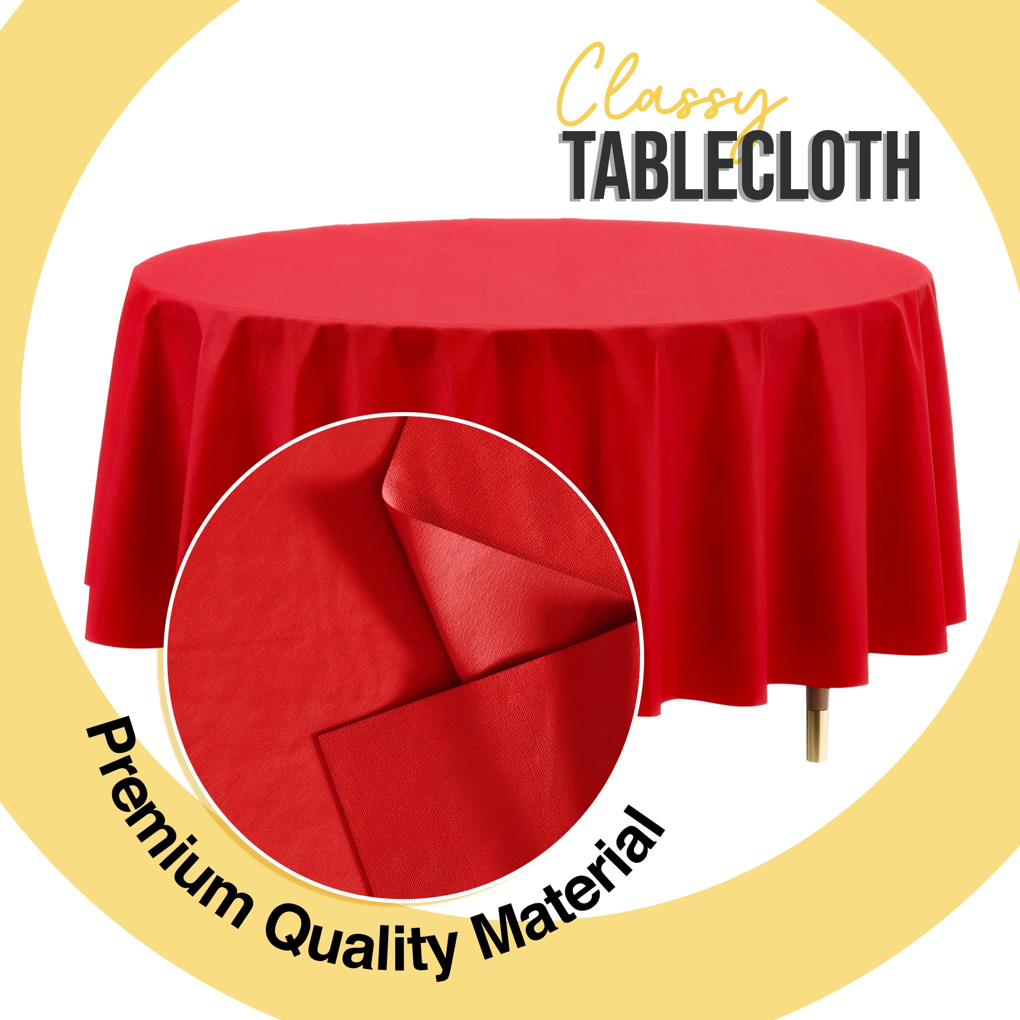 Premium Round Red Plastic Table Covers | 6 Pack | 84 in.