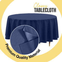 Premium Round Navy Blue Plastic Table Covers | 6 Pack | 84 in.