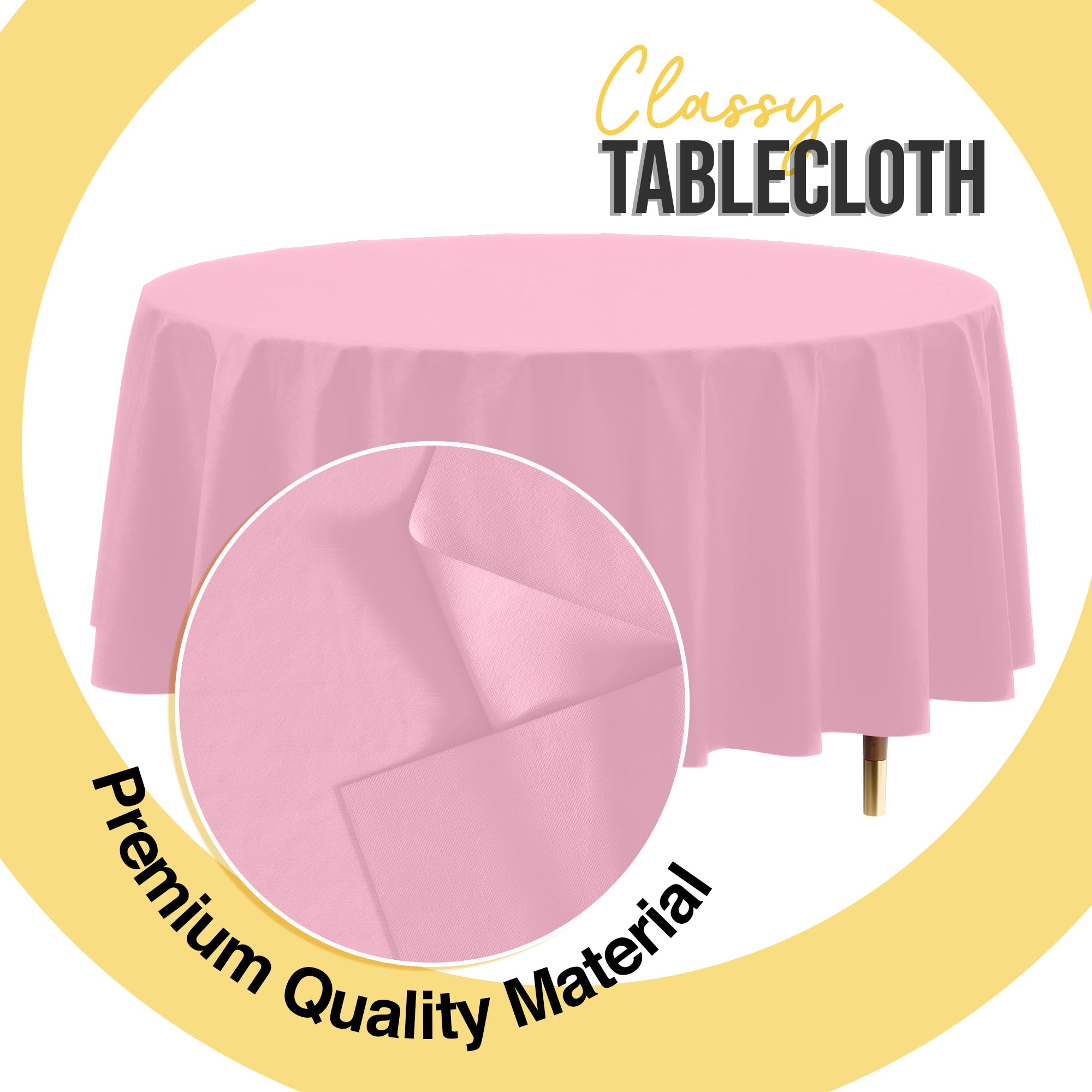Premium Round Pink Plastic Table Cover | 84 in.