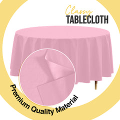 Premium Round Pink Plastic Table Cover | 84 in.