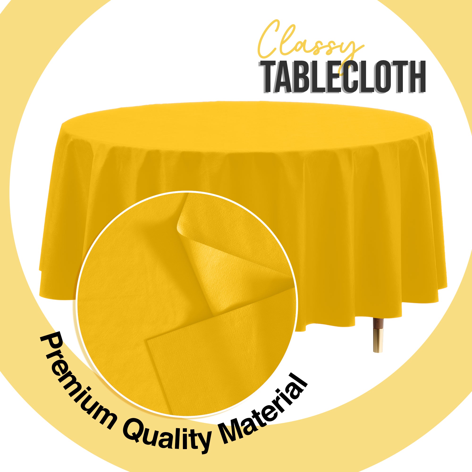 Premium Round Yellow Plastic Table Covers | 6 Pack | 84 in.
